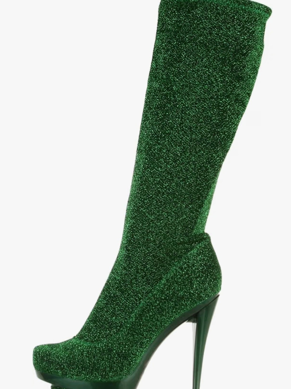 Green Glitter Knee-High Stiletto Boots